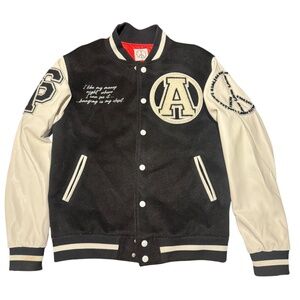 Amari Studios Peace Varsity Jacket – Black & White – Size Large